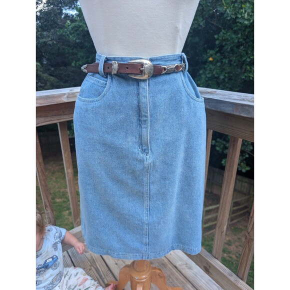 Vintage Brown Leather Belt Concho Western Slim Festival Silver Buckle M/L - Picture 2 of 8